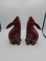 Fitz & Floyd Brown Ceramic Vernissage 8″ Rabbit Book Ends Set of 2 Japan Vintage
