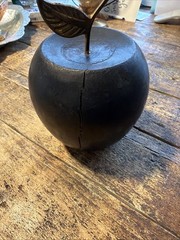 Large Wooden Apple With Brass Leaf/Stem