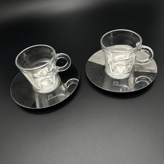 Pair of Nespresso View Collection Glass Expresso Cups & Stainless Steel Saucers