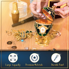 Royal Imperial Green Faberge Egg Replica: Large 6.6 inch + Carriage by Vtry