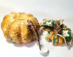Fitz and Floyd Gardening Gourmet Majolica Pumpkin Jar with Lid and Spoon 1980’s