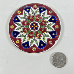 Nassos Keramik Ceramic Art Tile Coaster Hand Made Rodos Hellas Greece Round 3.5″