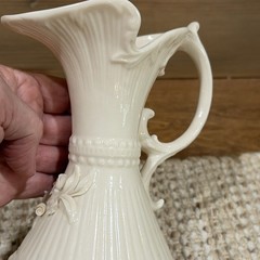 Belleek Aberdeen Porcelain VintageAppliqué Pitcher 7.5”Ivory Ireland REG NO 0857