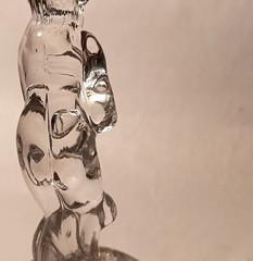 6.5″ BASHFUL LADY vtg cambridge glass female nude draped flower frog art nouveau