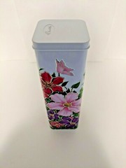 A 9 5/8″ Tall Square Tin with Raised Floral Décor Made in the United Kingdom