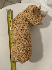 Vintage Spaghetti Pottery Lamb Ram Sculpture Figurine Poland Signed SET of 2
