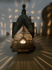 Cathedral Lantern Beveled Glass Rustic Metal Tea Light, Gothic Or Fairy House