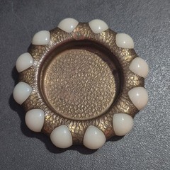 VTG Fisher Jewel Tray Art Deco Vitro Agate Hammered Brass White Marbles-READ*