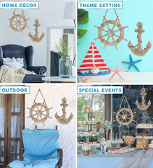 Baja Beach Wall Decor Anchor and Ship Wheel Set – Handmade and Crafted Wooden An