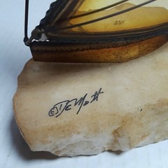Vtg John Demott Signed Metal Art 10″ Sailboat Sculpture Brass Nautical Decor