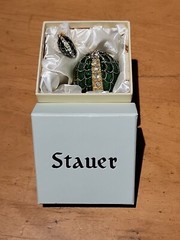 Stauer Green Enamel Rhinestone Egg & Necklace With Stand NEW IN BOX