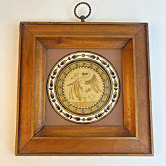 Antique Decorative Wood Framed Wall Hanging Greek Winged Goddess Reverse Paint