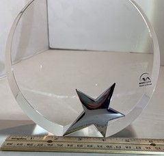 Sale Vintage Maxcrystal Circular Optical Crystal Piece W/ Polished Metal Star
