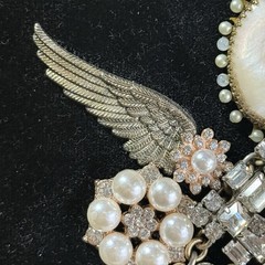 Framed Rhinestone & Faux Pearl Angel Jewelry Collage Wall Decor Art
