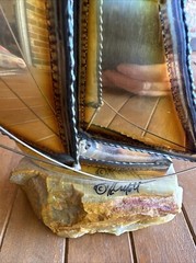 DeMott 10″ Sail Boat Brass Copper Art Sculpture on Striated Rock Base Signed