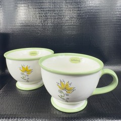 Starbucks Nurturing White Green Floral 10oz Coffee Cup Mug Set 2 Mugs Cups VTG