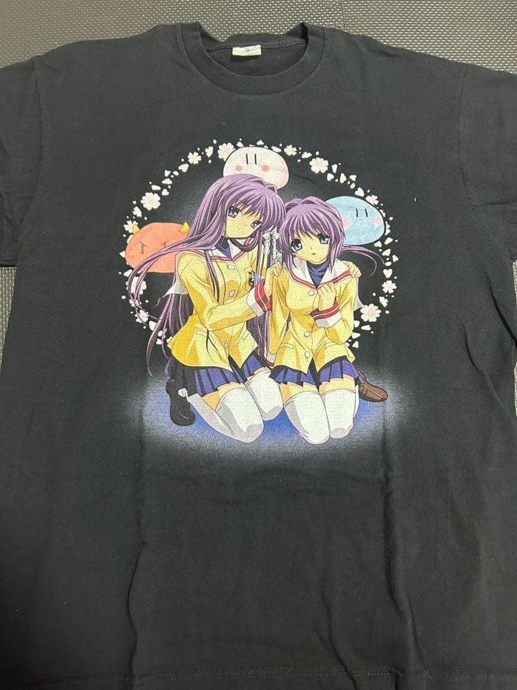 Clannad Anime T-Shirt XL Black Fujibayashi Sisters Y2K 2000s