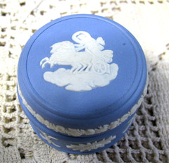 Vintage Wedgwood Small Jasper Ware Blue/White Ring Box-Lovely
