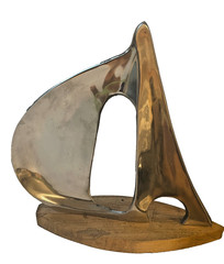 Vintage sail boat sculpture 15”x13” metal abstract art deco MCM mantle nautical