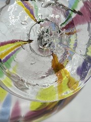 2 Vtg Kitras Art Glass Hand Blown Bowl with Pedestal Decor Multi Colour Signed