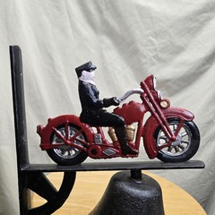 Cast Iron Motorcycle Dinner Door Bell Hand Painted Red Motorcycle Rider
