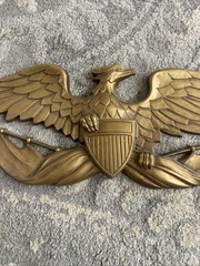 Gold Metal Colored Patriotic Eagle & Shield. 8-1/2” X 27”