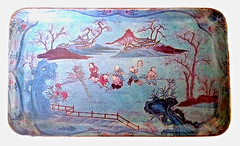 Japanese Lacquer Tray Paper Mache Asian Chinoiserie Scene Figural, Pagoda