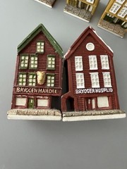 Dexter Bergen Norway Bryggen Miniature Buildings Set Of 7 Handmade 1994 Souvenir