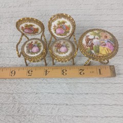 Vintage Limoges France Miniature Bistro Table And Chairs Set of 3 Dolls House
