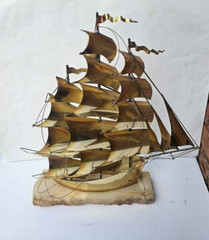 VINTAGE LARGE DEMOTT SHIP SCULPTURE HANDMADE MODERNIST SAIL SHIP SIGNED ORIGNAL