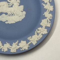 Wedgwood Blue Jasperware Round Trinket Dish Neoclassical “Athena in Chariot”