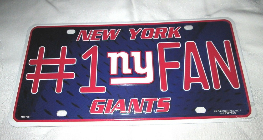 NEW YORK GIANTS #1 FAN EMBOSSED METAL LICENSE PLATE #6ny – NEW
