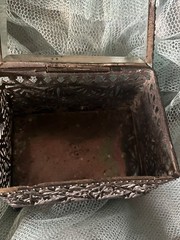 Antique French Thick Beveled Glass Jewelry Casket Metal Ormolu Trinket Box