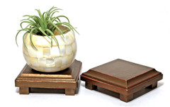 Wood Risers Square Display Stands Metallic Gold Footed Set 2