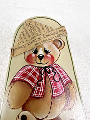 Hand Tole Painted Teddy Bear Sailor Hat Metal Noisemaker Artist Signed 1998