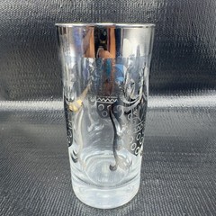 Vintage Kimiko Signed Silver Rimmed Knight Shield Highball Glasses Tumblers Set4