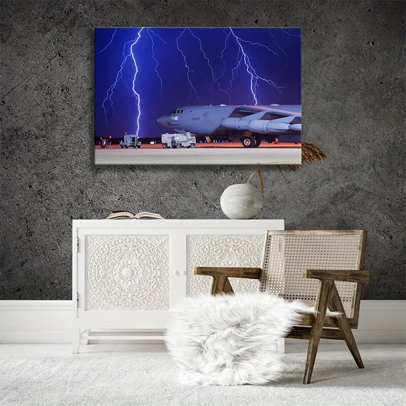 Airplane, Lightning Art Mural Poster, Wooden Frame Ready To Hang, MLR291772