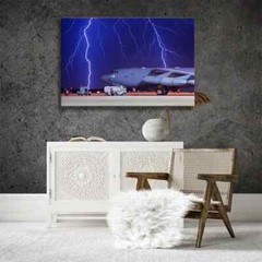 Airplane, Lightning Art Mural Poster, Wooden Frame Ready To Hang, MLR291772