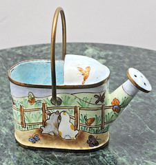 Empress Arts LTD 2000 Miniature Enamel Watering Can Bunny Rabbit Basket Vintage
