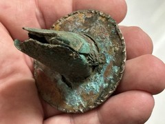 INCREDIBLE PRE-COLUMBIAN SILVER EMBOSSED BIRD EFFIGY EAR SPOOLS PERU MOTLEY COA