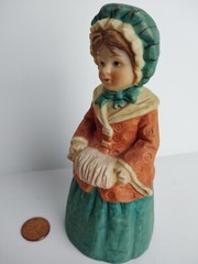 Vtg. Hand Painted Porcelain Bell Figurine 1980 Enesco Lady Dressed Old Fashion