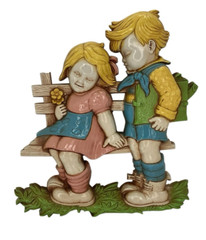 Vtg 1977 Homco Plastic Boy And Girl On Park Bench Wall Hanging USA Kitschy
