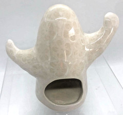 2 Polish Pottery Ceramic Ghost Lantern Figurines White Lace and BOO