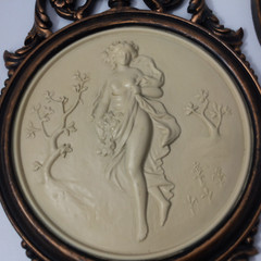 Vintage Wall Hanging Plaques Pictures Ladies Copper Color Frame Set of 2