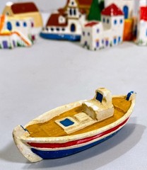 Ceramic Mini Greek Village (8) Houses Church Boat Handmade Hand-Painted
