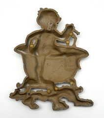 RARE Sexton 1970 Cast Metal Wall Hanging Art Little Boy Frog Taking A Bath Tub