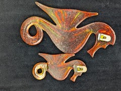 Vintage Orange Lucite Seahorse Pair 60s 70s Retro MCM Wall Decor Seahorses