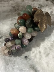 Stone Grape Cluster Leaf Polished Rose Quartz Jade Agate Multicolor VTG 6.50” In
