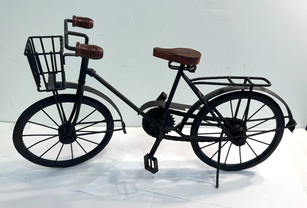 Large 19.5″ L Collectible Wooden & Wrought Iron Bicycle Model Black Vintage