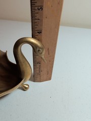 Vintage Heavy Brass Copper Swan Sculptural Bowl Patinaed